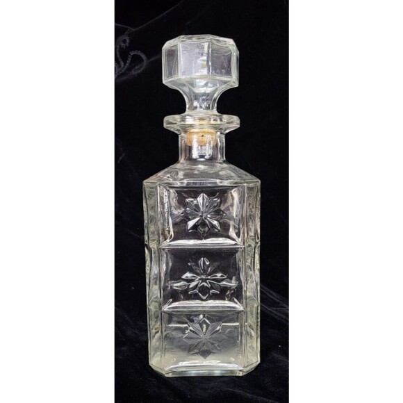 Vintage MCM Cut Glass Square Federal Whiskey Liquor Decanter & Stopper Barware